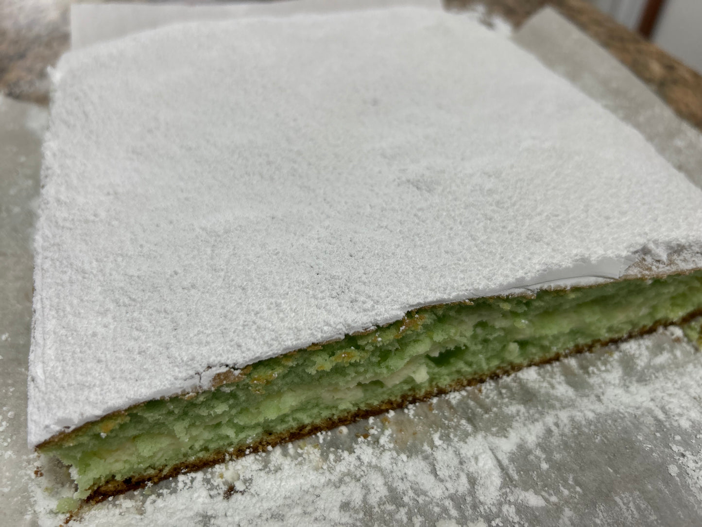 Pistachio Panetela with Cream cheese filling Slab